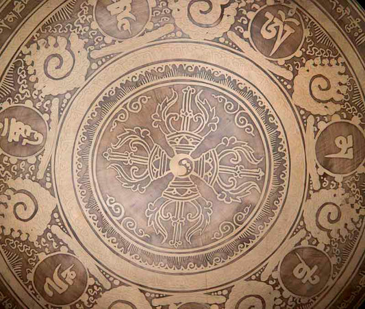 Gong Tibétain Bouddhiste Double Vajra Gravé du Népal
