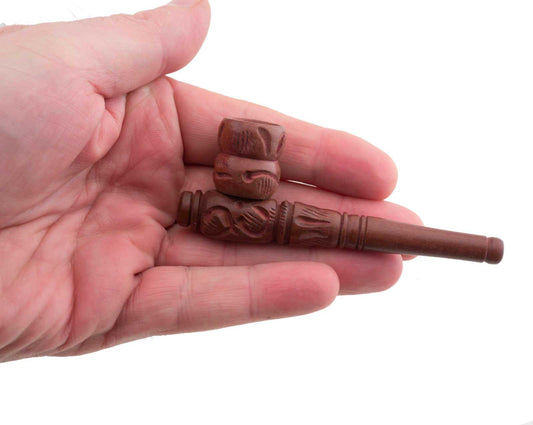 Pipe Indienne Sculptée En Bois – Objet Ethnique Artisanal De Collection