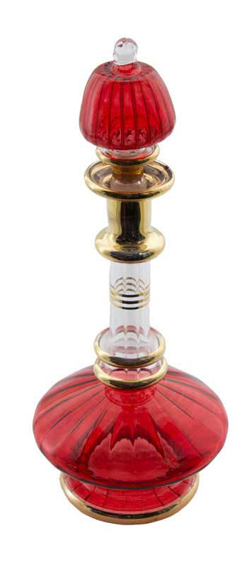 Flacon à Parfum Rouge et Doré en Verre Soufflé – Artisanat Égyptien