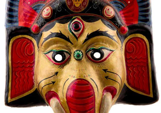 Grand Masque Ganesh Népalais – Masque De Danse Rituelle Du Festival Indra Jatra