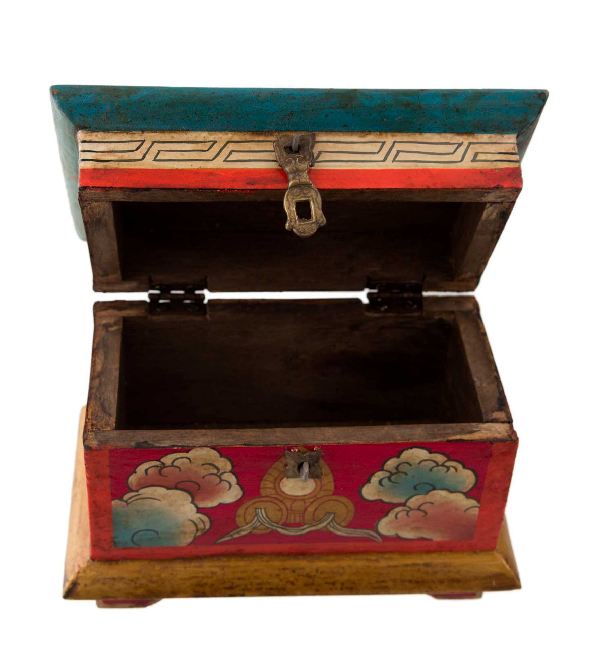 Boîte à bijoux en bois artisanale du Népal 20 cm – coffret bouddhiste décor Vajra et lotus