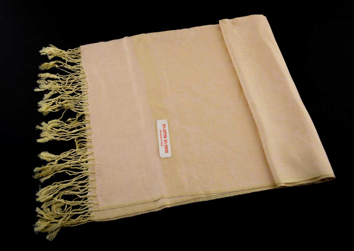 Écharpe Artisanale Beige Du Népal Mega Size En Coton Et Viscose 180 × 72 Cm