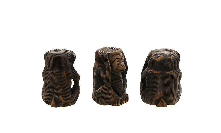 Statuette 3 Singes De La Sagesse En Bois – Artisanat Indien