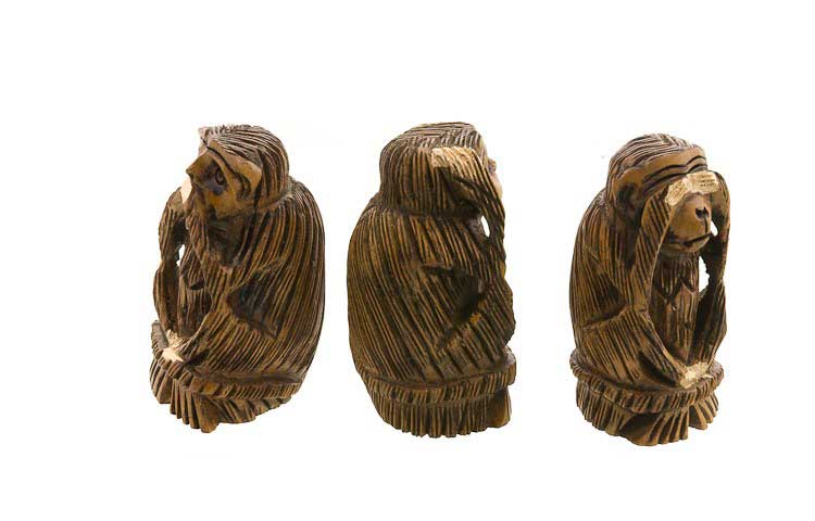 Statuettes 3 Singes De La Sagesse En Bois – Artisanat Indien