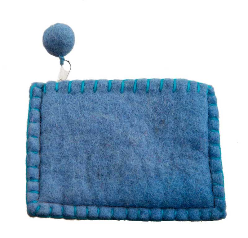 Porte-Monnaie en Feutrine Bleu à Fleurs Marron – Artisanat Népalais
