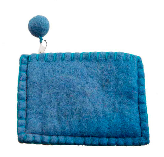 Porte-Monnaie en Feutrine Bleu à Fleurs Marron – Artisanat Népalais