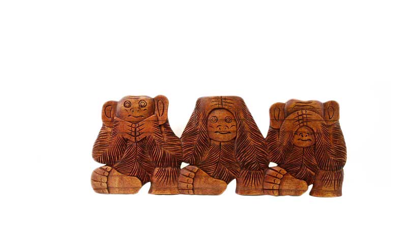 Plaque Murale 3 Singes De La Sagesse En Bois De Teck – Artisanat Indien