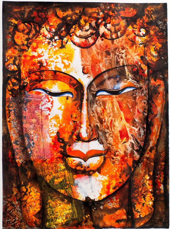 Peinture Bouddha Zen Multicolore – Œuvre Unique Signée Par L’Artiste Pradeep