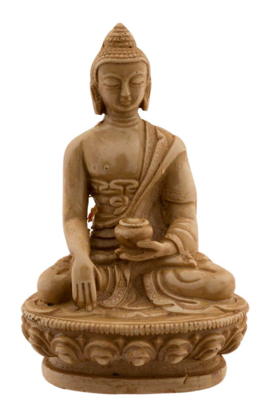 Statue Bouddha Shakyamuni 11,3 cm – Bhumisparsha Mudra en résine marron clair du Népal