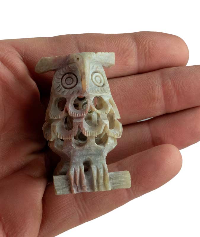 Figurine Chouette En Stéatite – Sculpture Artisanale D’Inde