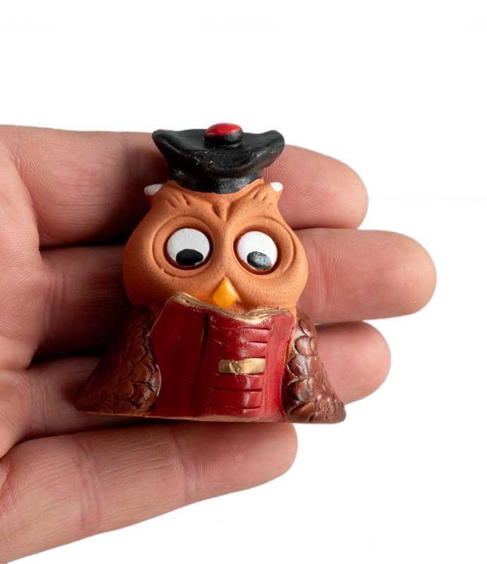 Figurine Chouette Étudiant En Terre Cuite – Artisanat Fait Main De Pologne