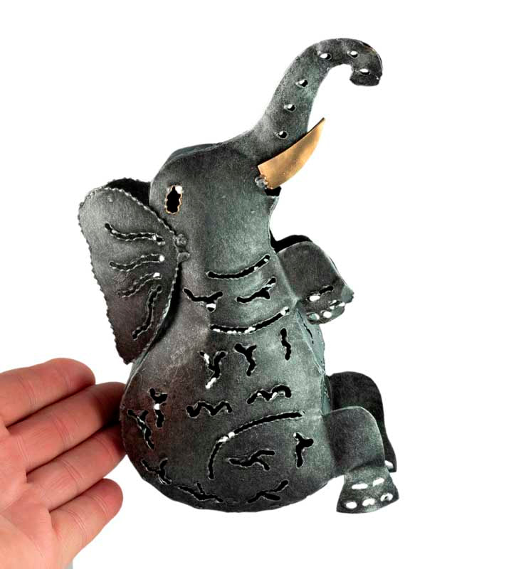 Photophore Éléphant En Métal Peint – Bougeoir Artisanal Pour Une Ambiance Chaleureuse