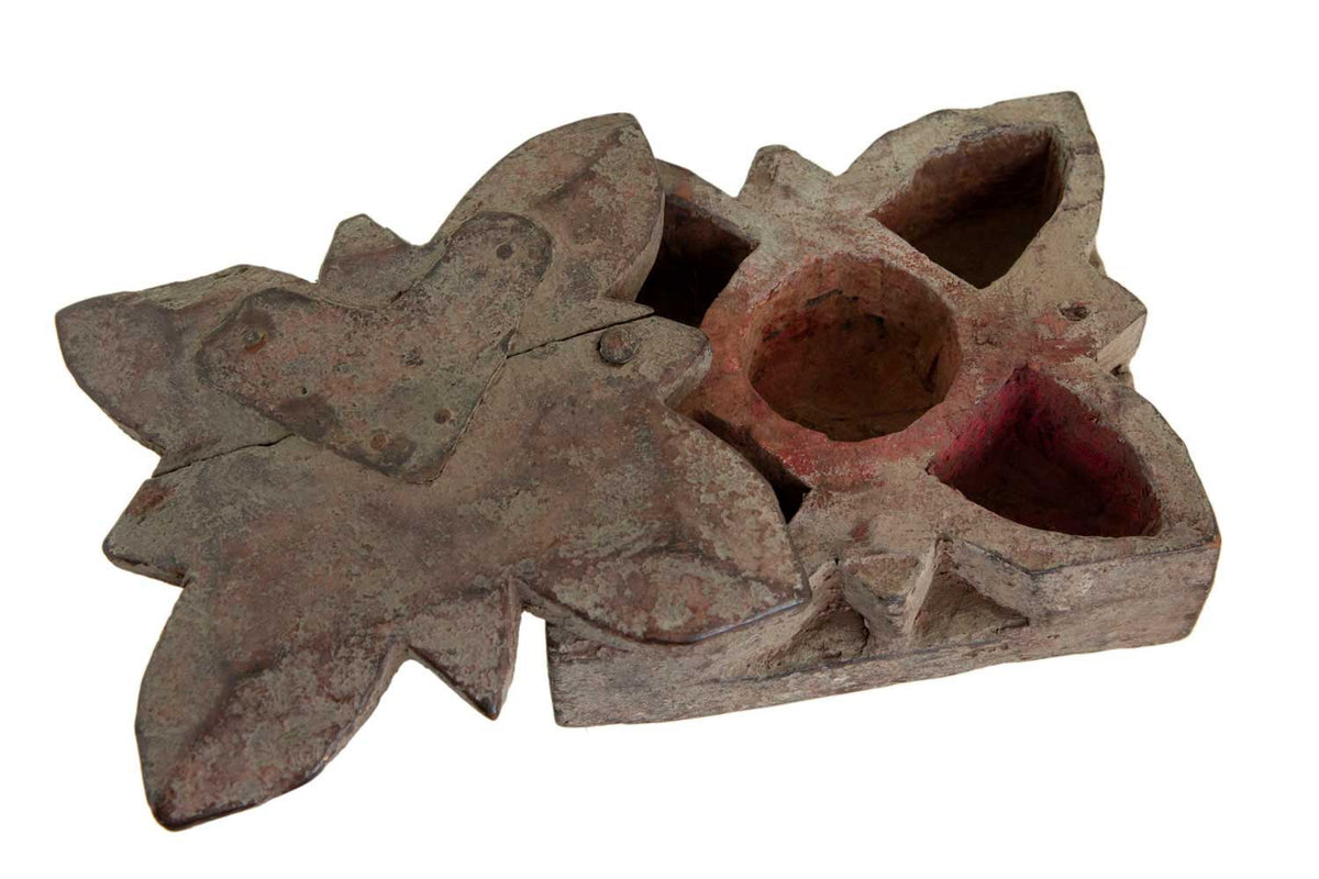 Boîte À Tikka Et À Épices Ancienne En Bois – Artisanat Du Rajasthan