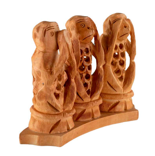 Statuette 3 Singes De La Sagesse En Bois De Kadam – Artisanat Indien