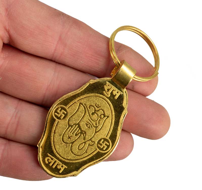 Porte-Clés Ganesh – Dieu Éléphant Ganesha en Métal Doré