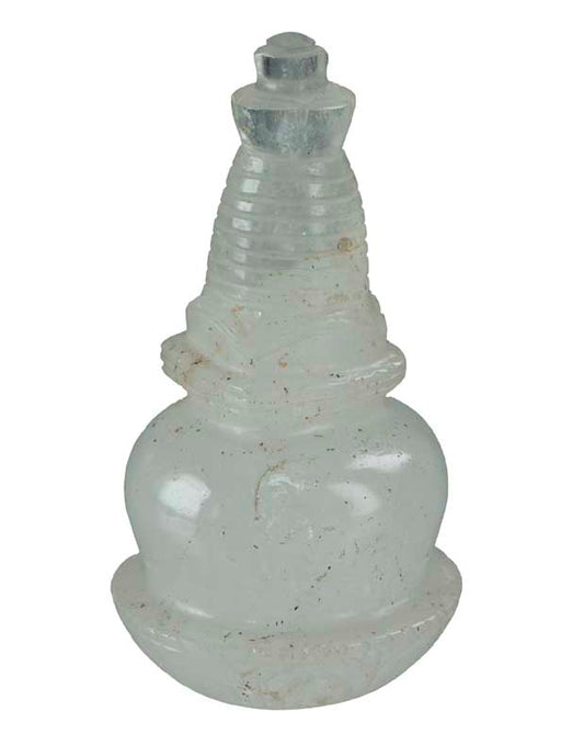 Stupa Bouddhiste Tibétain En Cristal De Roche Quartz – Sculpture Sacrée Du Népal