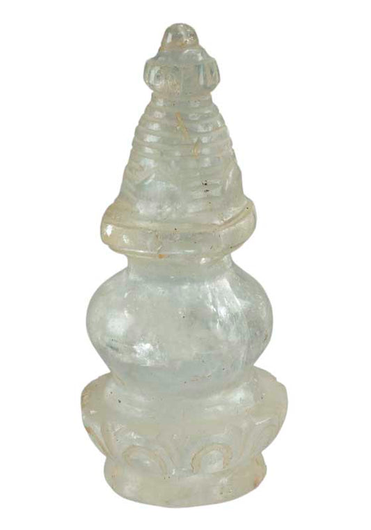 Stupa Bouddhiste Tibétain En Cristal De Roche Quartz – Sculpture Sacrée Du Népal