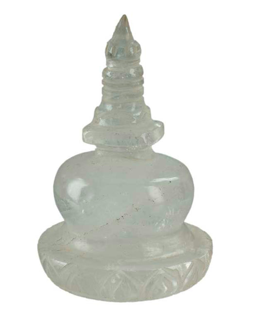 Stupa Boudhanath Bouddhiste Tibétain En Cristal De Roche Quartz – Sculpture Sacrée Du Népal