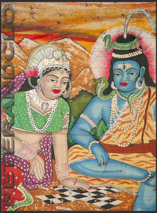 Batik Shiva et Parvati – Grande Tenture Murale en Coton Artisanale