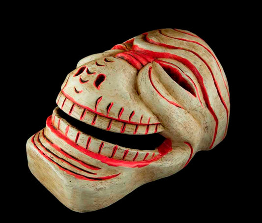 Grand Masque Citipati Tête de Mort – Masque Tibétain de Danse Cham en Bois Peint