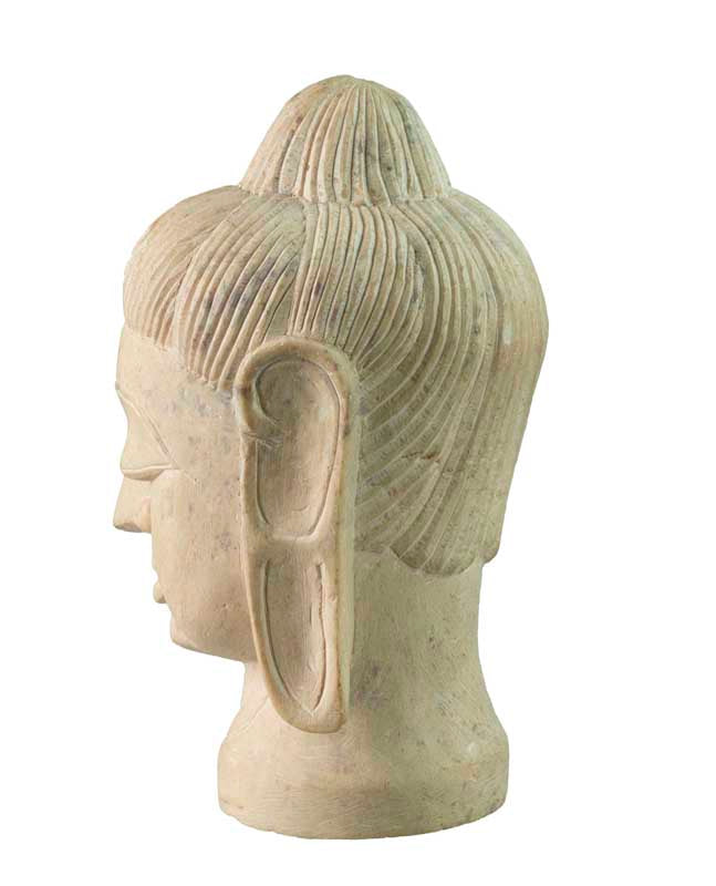 Tête de Bouddha en pierre stéatite – Sculpture artisanale indienne pour une décoration zen