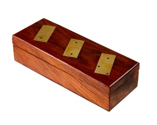 Boîte de Dominos en Bois et Laiton – Coffret Artisanal Indien 20,4 cm