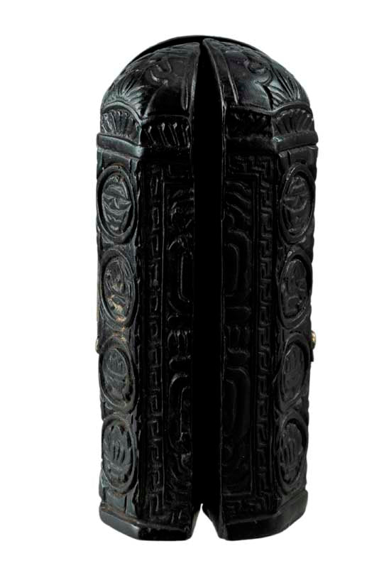 Autel Bouddhiste Triptyque Bouddha – Temple de Voyage en résine noire du Népal