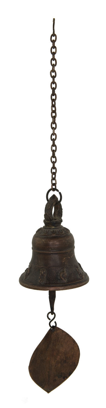 Cloche à Vent Bouddhique avec Feuille de Lotus – Grande Cloche en Alliage Bronzier