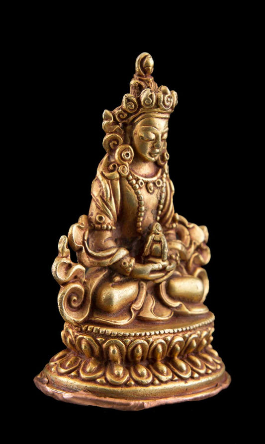 Statue d’Amitayus Aparmita en cuivre doré – Bodhisattva tibétain de la longévité