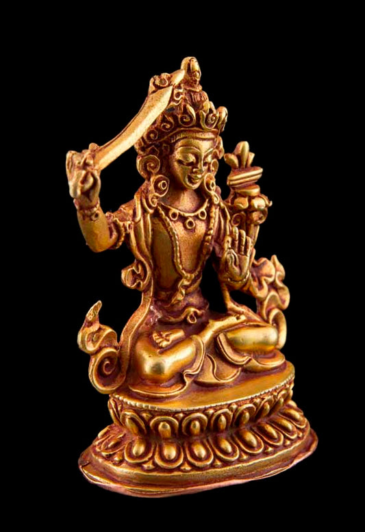 Statue Manjushri en Cuivre Doré à l’Or 24 Carats 5,9 cm – Bodhisattva Tibétain du Népal