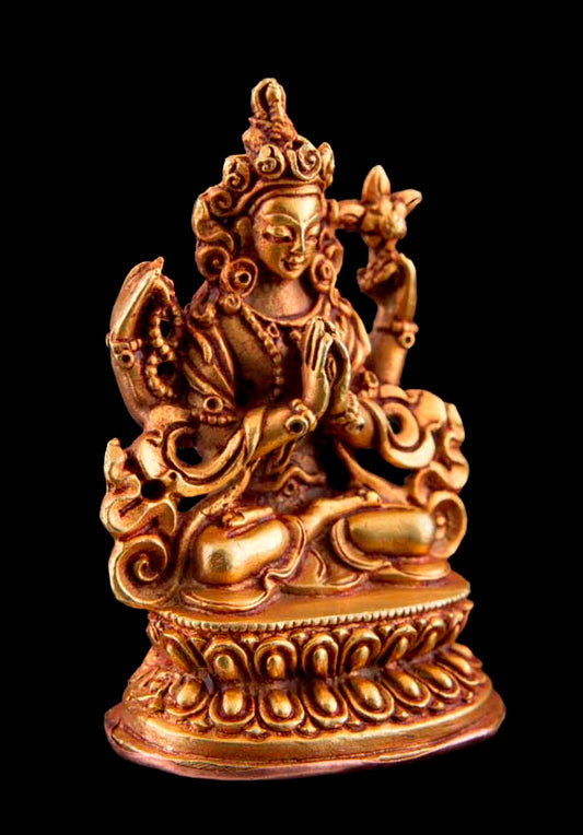 Statuette de Chenrezig en bronze doré – Artisanat népalais du clan Shakya
