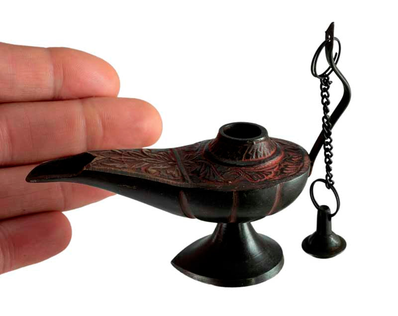 Lampe d’Aladin en Laiton 11 cm – Patine Brune et Rouge – Artisanat Indien