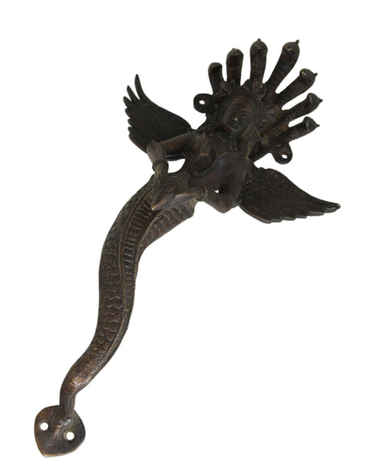 Statue / Poignée de porte Naga Kanya en Laiton – Artisanat Indien et Symbole de Protection