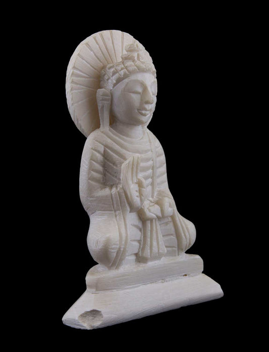 Statue Lord Bouddha avec Mudra de protection en pierre ollaire – Sculpture artisanale indienne unique