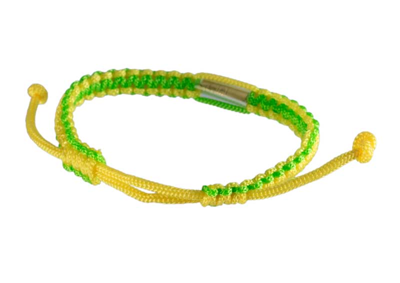 Bracelet Bouddhiste Sai Sin Vert et Jaune avec Takrut – Thaïlande