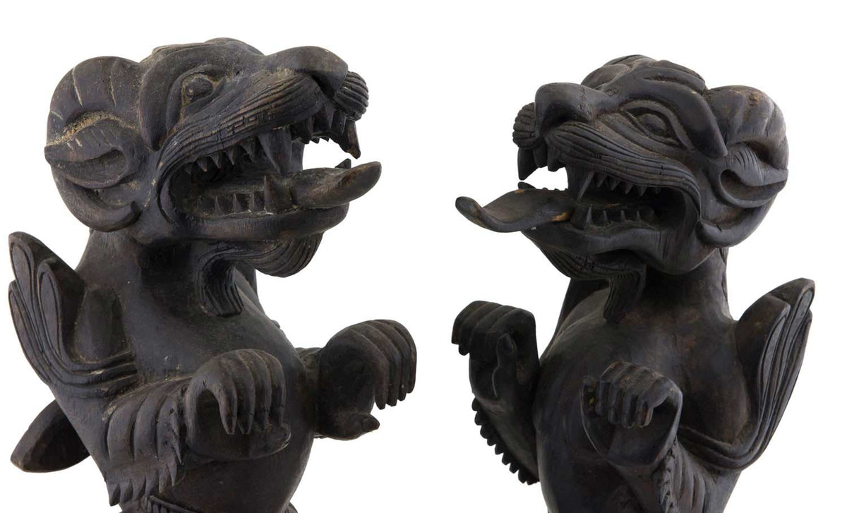 Couple de Dragons Druk Tibétains en Bois Sculpté – Sculptures Bouddhistes du Népal