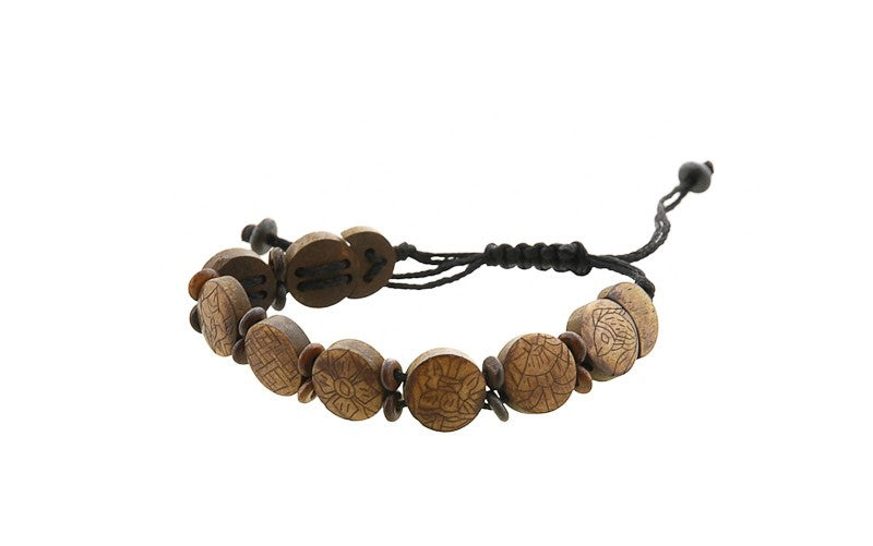 Bracelet Tibétain Symboles Auspicieux Bouddhistes en Os de Yak