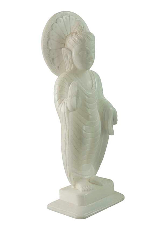 Statue Bouddha Debout Mudra Du Don En Marbre Blanc – Artisanat Indien