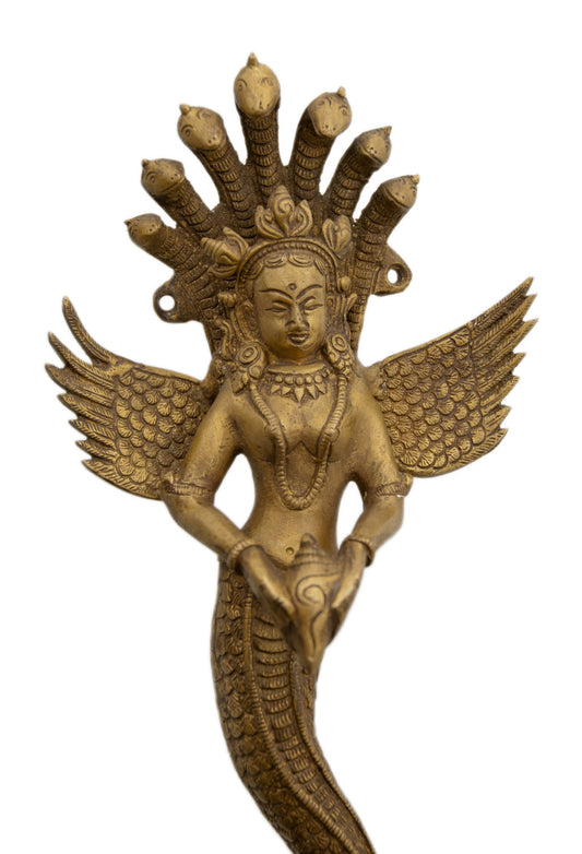 Statue / Poignée de porte Naga Kanya en Laiton – Artisanat Indien et Symbole de Protection