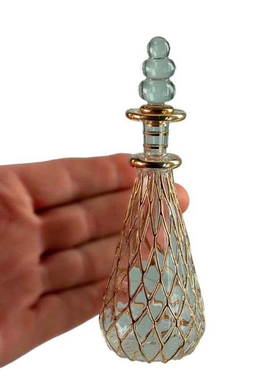 Flacon à Parfum Doré en Verre Soufflé – Artisanat Égyptien