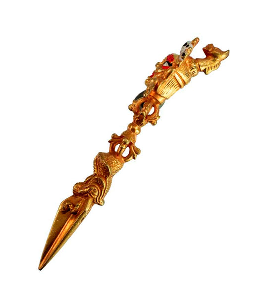 Phurba Mahakala Tibétain – Dague Rituelle en Laiton Doré du Népal
