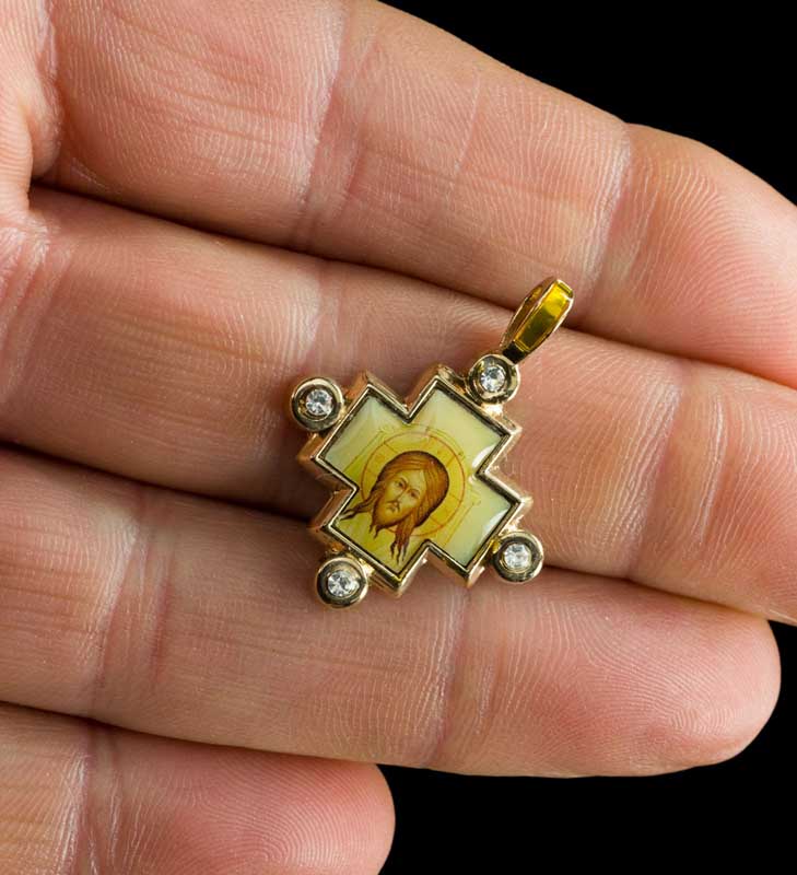 Pendentif Jésus Christ – croix orthodoxe avec icône en métal de qualité
