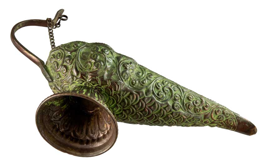 Grande Lampe d’Aladin en Cuivre et Laiton 24 cm – Patine Brune et Verte – Artisanat Indien