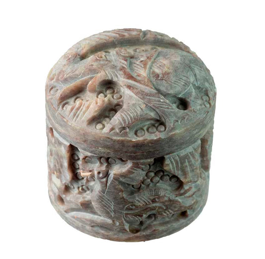 Boîte À Bijoux En Pierre Stéatite – Artisanat Indien Sculpté