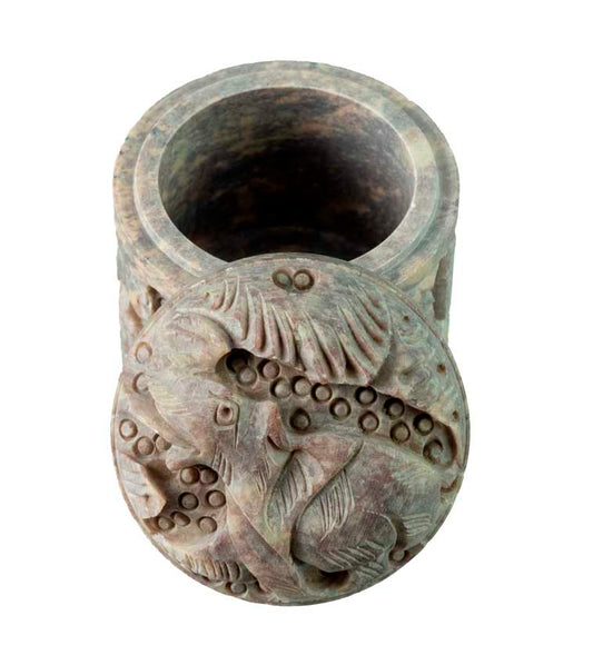 Boîte À Bijoux En Pierre Stéatite – Artisanat Indien Sculpté Animaux