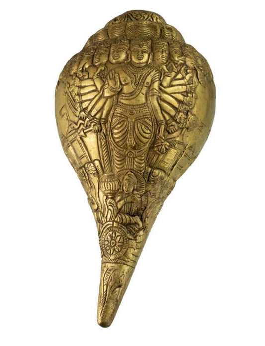 Conque Vishnu Shanka Vishvarupa en Laiton – Objet Décoratif Hindou Artisanal d’Inde