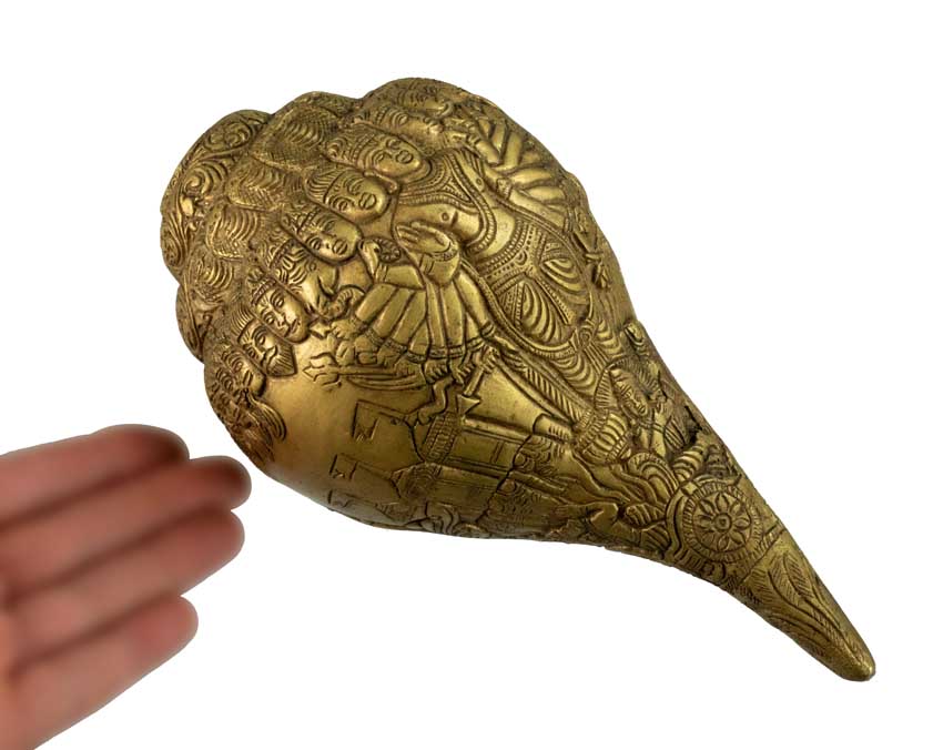 Conque Vishnu Shanka Vishvarupa en Laiton – Objet Décoratif Hindou Artisanal d’Inde