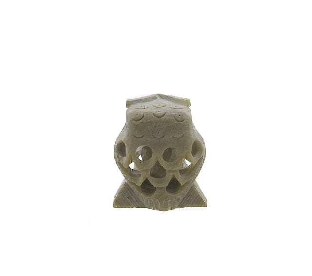 Figurine Chouette En Pierre Naturelle Stéatite – Sculpture Artisanale D'Inde