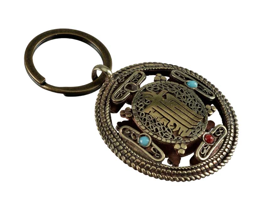 Porte-Clé Mandala Bouddhiste – Om Tibétain et Kalachakra en Cuivre