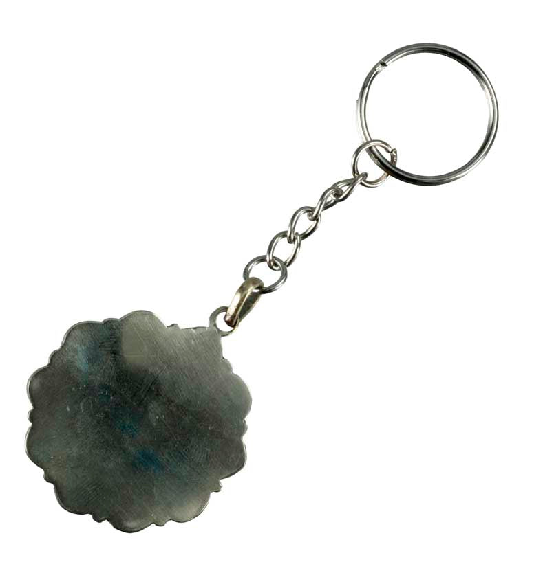 Porte-Clé Om Tibétain et Fleur de Vie Turquoise en Métal – Népal